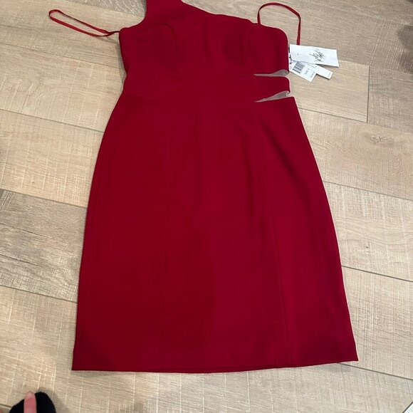 DeCode One-Shoulder Red Bodycon Dress Cutout formal Midi Dress Size 8 - Picture 2 of 14